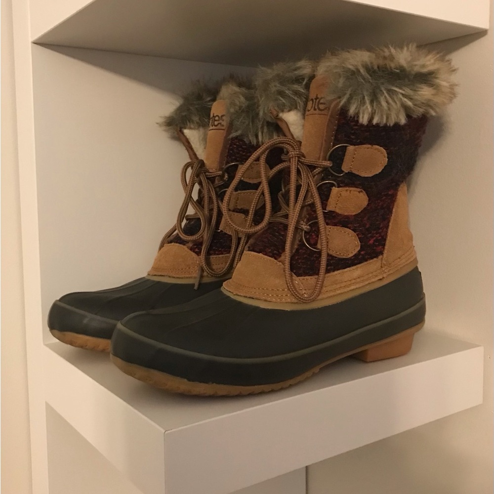 Totes Faux Fur Plaid Cloth Snow/Duck Boots